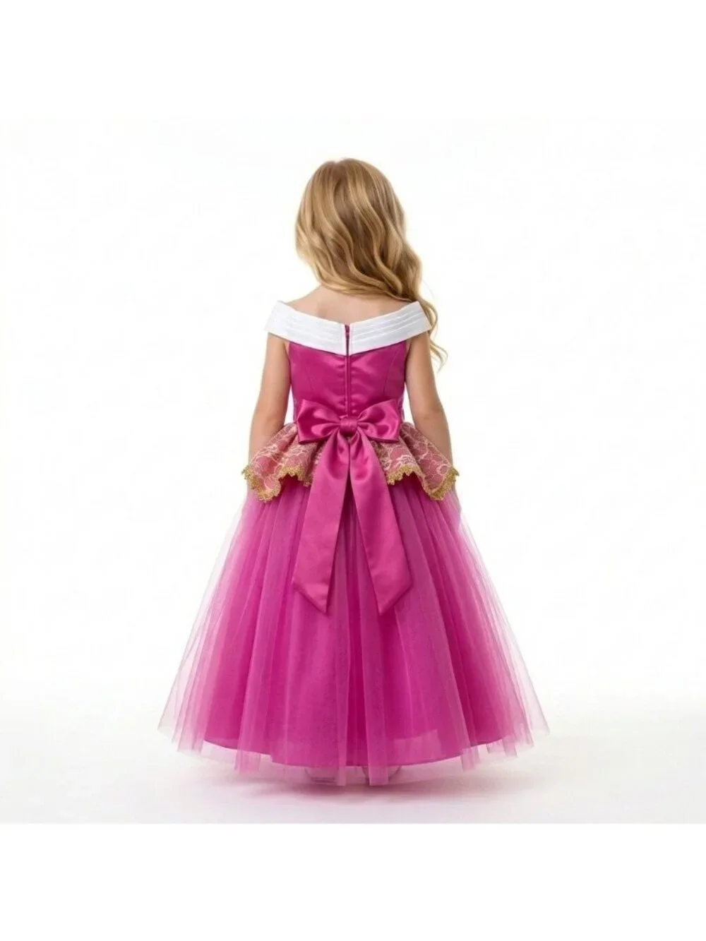 Girls Aurora Sleeping Beauty Princess Costume Dress Pink Gold Tulle Birthday Par
